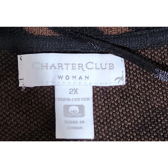 Charter Club Woman Black Brown Animal Print Gold Clasp Duster Cardigan 2X Plus - Picture 4 of 4